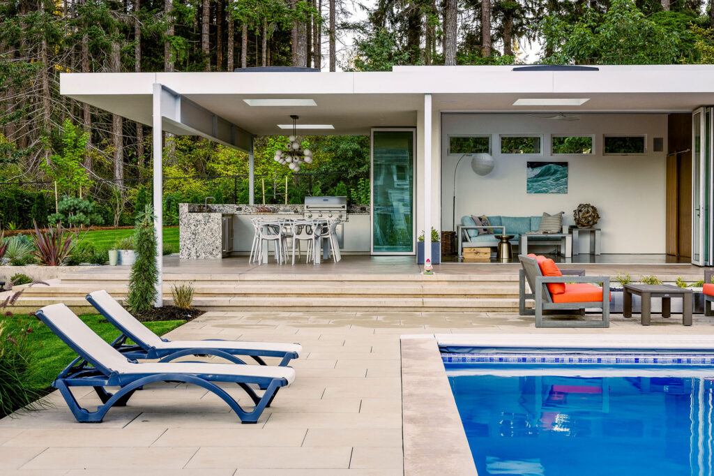 Your backyard pool house with an extensive patio
